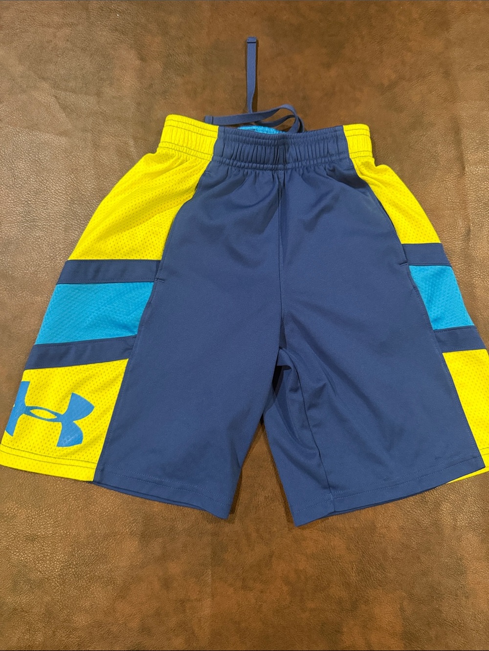 Under Armour Navy, Yellow & Teal Boys' Athletic Shorts